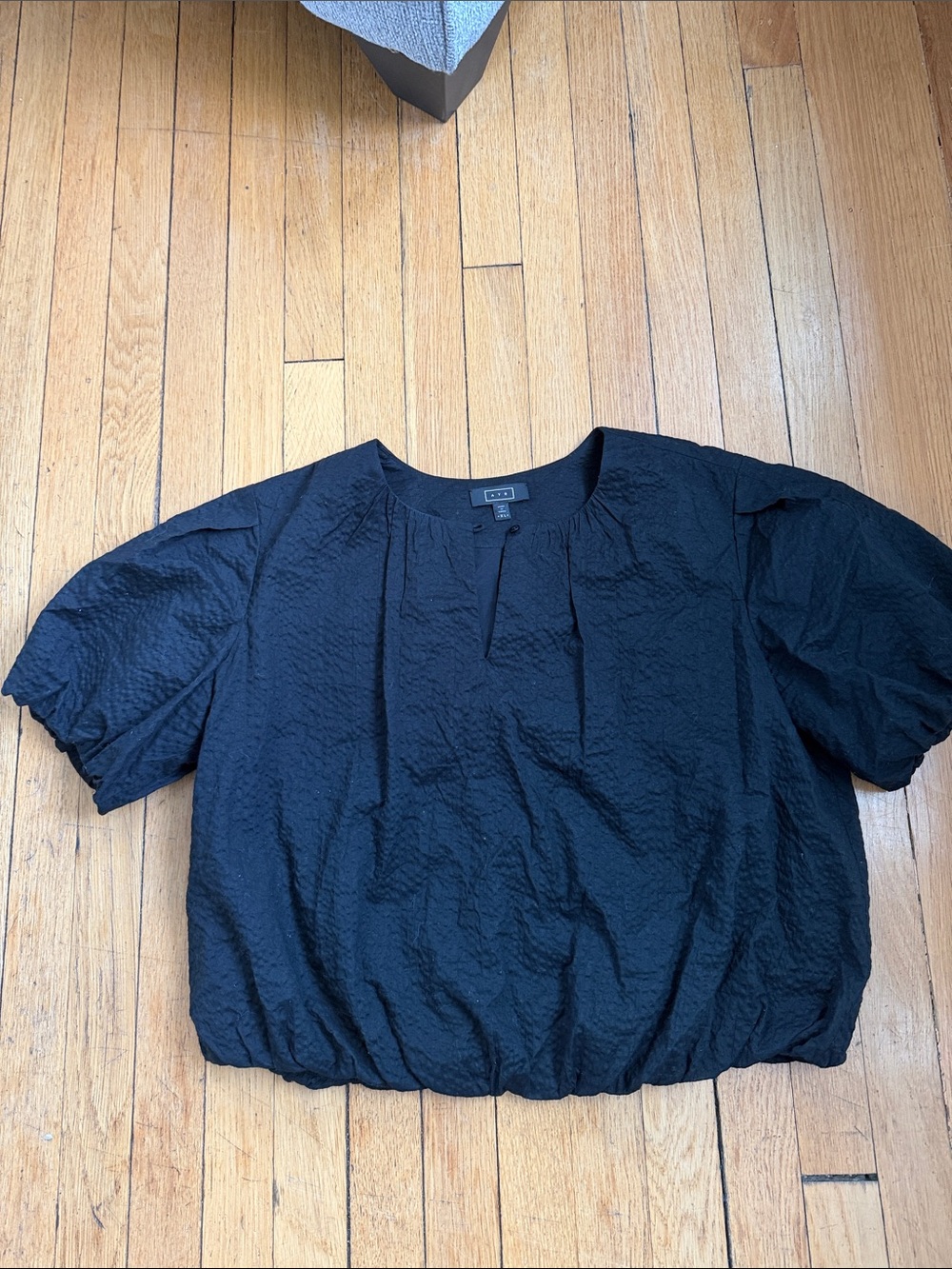 AYR Black Textured Puff-Sleeve Blouson Top